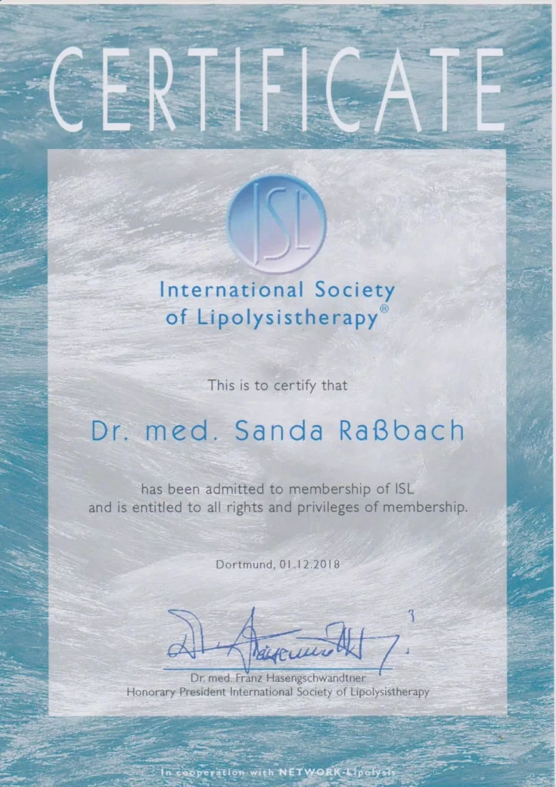 35 Lipolyse Certificate International Society of Lipolysistherapy 0112.2018